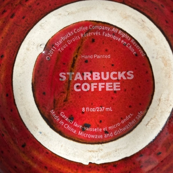 Starbucks 2011 hand-painted red speckled pottery rice bowl with a handle. - Picture 4 of 7